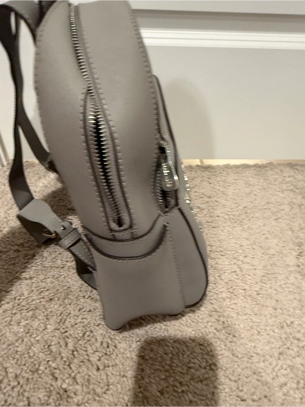 Michael Kors Gray Leather Backpack with Studded Heart Accent